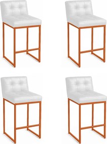 Banqueta Cozinha Alta com Encosto Industrial Kit 4 Bronze Lirina PU Branco C05 - D'Rossi