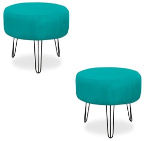 Kit 02 Puffs Redondos para Sala Chloe Suede Azul Tiffany