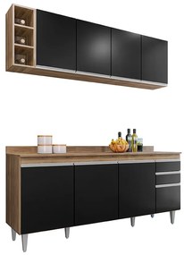 Conjunto Balcão de Cozinha com Tampo Apex Armário Aéreo MDP/BP Freijó/Preto G96 - Gran Belo
