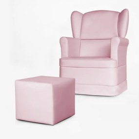 Conjunto Poltrona Ana de Amamentação com Balanço + Puff Ana + Trocador de Fraldas Courino Rosa