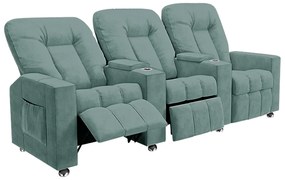 Poltrona Reclinável 3 lugares para Sala de Cinema Pequim Veludo Azul Claro G23 - Gran Belo
