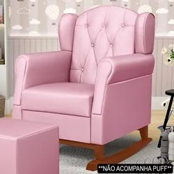 Poltrona de Amamentação Base Madeira Balanço Letícia Sintético Rosa -