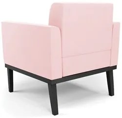 Sofá Namoradeira e 2 Poltronas Base Madeira Preto Ana Suede Rosa Bebê
