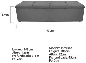 Calçadeira Munique 195 cm King Size Corano Cinza - ADJ Decor