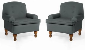 Conjunto 2 Poltrona Vovó Lucy Decorativa Luxo Suede Cinza