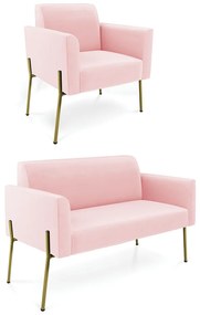 Sofá Namoradeira e Poltrona Pé de Ferro Dourado Marisa Suede D03 - D'Rossi - Rosa Bebê