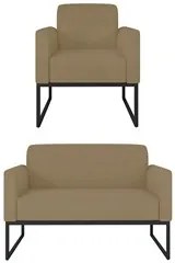 Kit Namoradeira e 1 Poltrona Decorativa Base Industrial Preta Maressa
