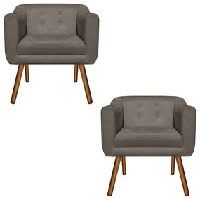 KIT 02 POLTRONAS JULIA SUEDE MARROM RATO