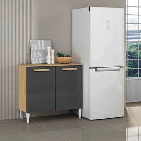 Balcão Cozinha com Tampo 92cm 2 Portas Nicole A09 - D'Rossi - Atacama e Grafite