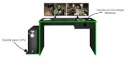 Mesa para Computador Notebook Desk Game DRX 8000 Z19 Preto/Verde - Mpo
