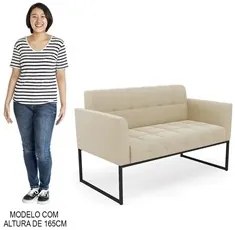 Sofá Namoradeira e 1 Poltrona Base Industrial Preto Ana Suede Bege - I