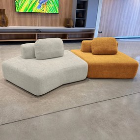 Sofá Ilha Sala de Estar Modulado Dakota Encosto Almofadas Soltas Bouclê Rústico Greige/Terracota G33 - Gran Belo