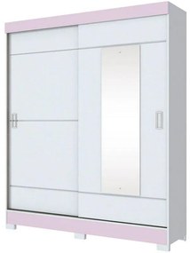 Roupeiro Briz 2 Portas Deslizantes 2 Gavetas - Branco / Rosa Chá