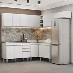 Armário de Cozinha Modulado de Canto 7 Peças CP21 com Pia Inox Branco
