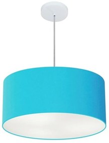 Lustre Pendente Cilíndrico Md-4100 Cúpula em Tecido 50x25cm Azul Turquesa - Bivolt
