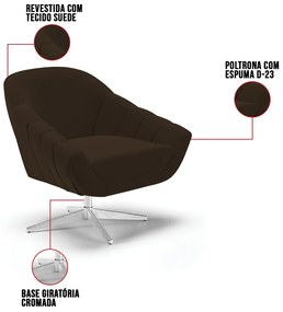 Poltrona Giratória Giovana Suede Base Cromada D03 - D'Rossi - Marrom