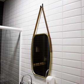 Espelho Decorativo Retangular com Moldura de Plastíco Dourado Alça Caramelo 65x43,5 cm - D'Rossi