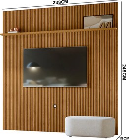 Painel TV 75 Pol 238cm Ripado para Sala Kalven Cumaru M20 - D'Rossi