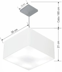 Lustre Pendente Quadrado Md-4020 Cúpula em Tecido 21/35x35cm Branco - Bivolt