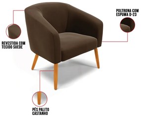 Cadeira Sala de Jantar Pé Palito Castanho Stella Suede D03 - D'Rossi - Marrom