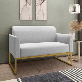 Poltrona Namoradeira Decorativa Isabella Base Industrial Linho Cinza/Dourado G19 - Gran Belo