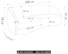 Sofá 3 Lugares 288cm Orgânico Zion Z32 Veludo Bege - Mpozenato