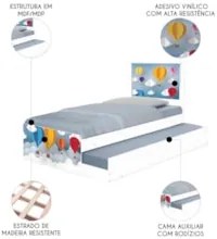 Cama Solteiro Infantil Com Auxiliar 188x88cm Balões K06 - Mpozenato