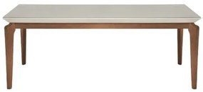 Mesa Lauren Tampo Vidro Off White Gloss Base Natural 210cm - 70560 Sun House