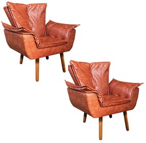 Poltrona Sala de Estar Pé Palito de Madeira Kit 2 Opala Corano - Nozes