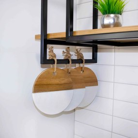 Tábua Decorativa Mármore Branco e Madeira 20 cm - D'Rossi