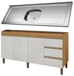 Balcão Gabinete Com Pia 160cm 3 Portas Karen Z49 Nature/Off White - Mp