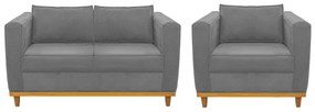 Kit Sofá 2 Lugares e Poltrona Europa Suede Cinza ADJ Decor