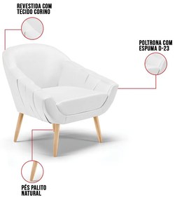 Kit 01 Namoradeira 02 Lugares e 01 Poltrona Giovana Corino Pés Palito Natural D01 - D?Rossi - Branco