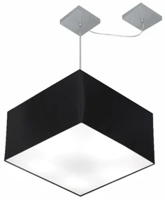 Lustre Pendente Quadrado Com Desvio Md-4270 Cúpula em Tecido 30/35x35cm Preto - Bivolt