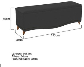 Calçadeira Estofada Yasmim 195 cm King Size Corano Preto - ADJ Decor