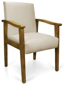 Poltrona Eloisa Veludo Base de Madeira Castanho - Bege