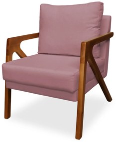 Poltrona Decorativa Amber Base De Madeira Veludo Rose