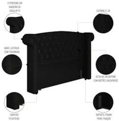 Cabeceira Cama Box Queen 160cm Provença Z37 Sintético Preto - Mpozenat