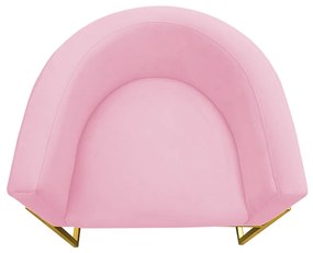 Poltrona Decorativa Base Metal Dourada Luna Veludo Rosa - Sheep Estofados - Veludo Rosa