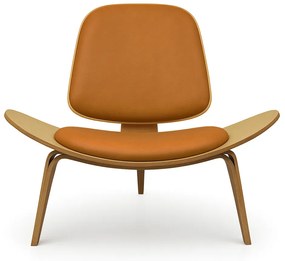 Poltrona Decorativa Base de Madeira Shell Sintético PU Caramelo P01 - D'Rossi