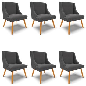 Cadeira Sala de Jantar Pé Palito Castanho Kit 6 Liz Boucle D03 - D'Rossi - Grafite