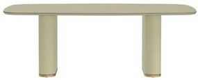 Mesa Lintz Tampo Vidro Off White Fosco Base Tecido Bege 220cm -70604 Sun House