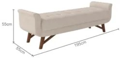 Puff Recamier Calçadeira 195cm Base Madeira Neville Z37 Linho Bege Cru