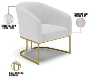 Poltrona Decorativa Industrial Dourada Stella Linho Cinza D03 - D'Rossi