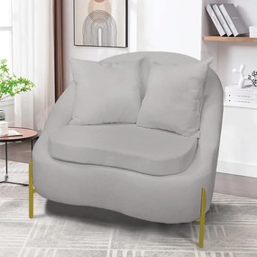 Poltrona Decorativa Orgânica Pé de Metal Dourado Zaya Bouclê C05 - D'Rossi - Cinza