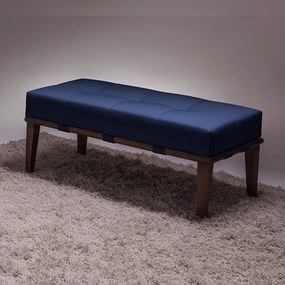 Puff Decorativo 100cm Martínez Veludo Pés Madeira Azul/Imbúia G62 - Gran Belo
