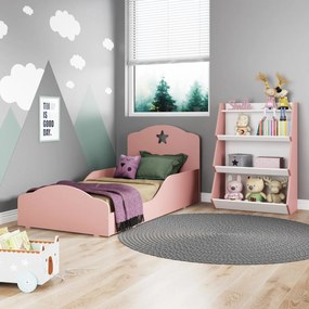 Quarto infantil com Mini Cama Montessoriana Com Colchão e Estante Zig Zag Multimóveis Rosa/Branco