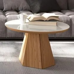 Mesa de Centro Base Hexagonal West D01 Off White/Freijó - Mpozenato