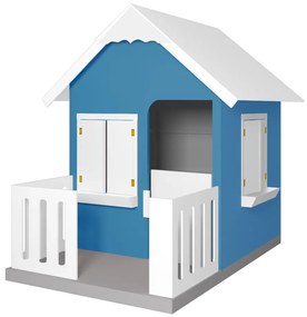 Casinha De Brinquedo Com Cercado Floreiros MDF Azul Claro/Branco L12 - Gran Belo