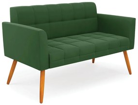 Kit 1 Sofá Namoradeira e 1 Poltrona Elisa Suede Verde Pés Palito Castanho - D'Rossi